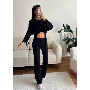 Körüklü Crop & Pantolon Takım - SİYAH