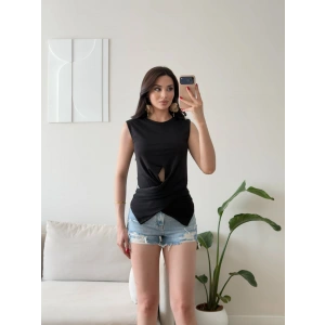 Kruvaze Bel Bağlamalı Bluz - SİYAH