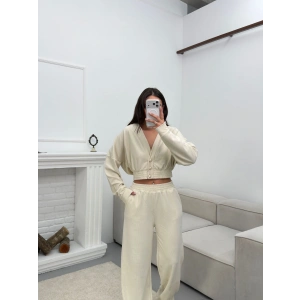 Kruvaze Hırka & Pantolon İkili Takım - BEJ