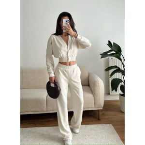Kruvaze Hırka & Pantolon İkili Takım - BEJ