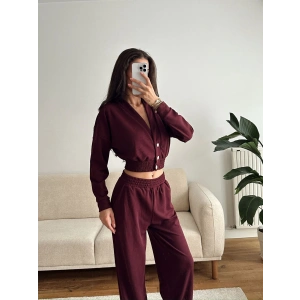 Kruvaze Hırka & Pantolon İkili Takım - BORDO