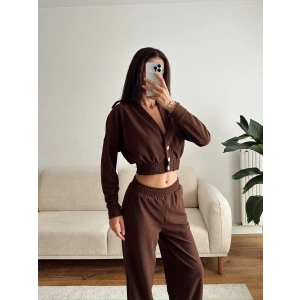 Kruvaze Hırka & Pantolon İkili Takım - KAHVE