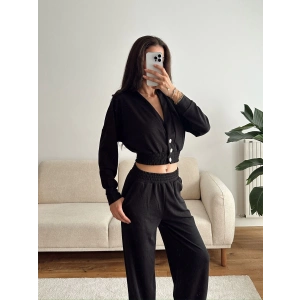 Kruvaze Hırka & Pantolon İkili Takım - SİYAH