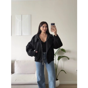 Kruvaze Oversize Bomber Ceket - SİYAH