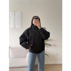 Kruvaze Oversize Bomber Ceket - SİYAH