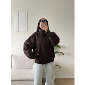 Kruvaze Oversize Bomber Ceket - KAHVE