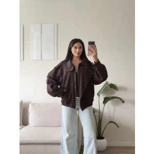 Kruvaze Oversize Bomber Ceket - KAHVE