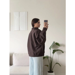 Kruvaze Oversize Bomber Ceket - KAHVE