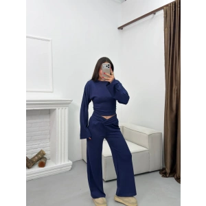 Kruvaze Volanlı İkili Takım - LACİVERT