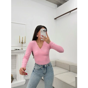 Kruvaze Yaka Bodysuit - PEMBE
