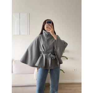 Kuşaklı Düğmeli Oversize Panço - ANTRASİT