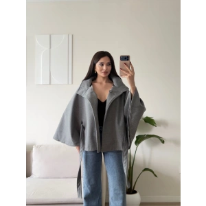 Kuşaklı Düğmeli Oversize Panço - ANTRASİT