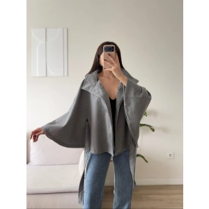 Kuşaklı Düğmeli Oversize Panço - ANTRASİT