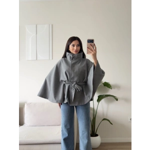Kuşaklı Düğmeli Oversize Panço - ANTRASİT