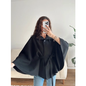 Kuşaklı Kaşe Panço - SİYAH