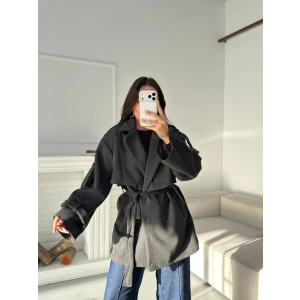 Kuşaklı Kaşe Trençkot - ANTRASİT