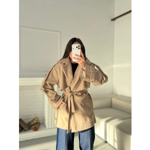 Kuşaklı Kaşe Trençkot - BEJ
