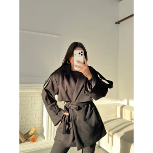 Kuşaklı Kaşe Trençkot - SİYAH