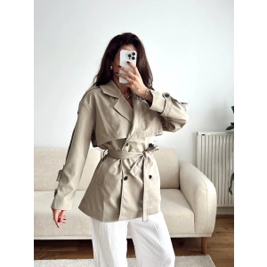 Kuşaklı Midi Trençkot - BEJ