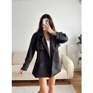 Kuşaklı Midi Trençkot - SİYAH