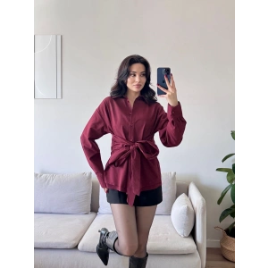 Kuşaklı Oversize Gömlek - BORDO