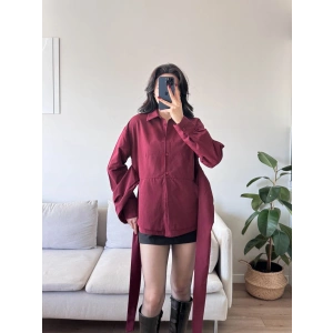 Kuşaklı Oversize Gömlek - BORDO