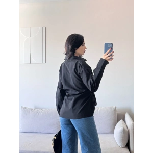 Kuşaklı Oversize Gömlek - SİYAH