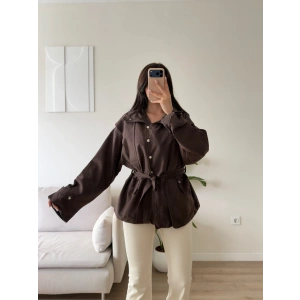 Kuşaklı Oversize Trenç - KAHVE