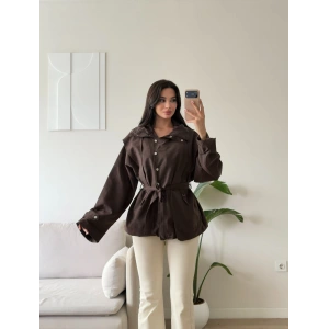 Kuşaklı Oversize Trenç - KAHVE