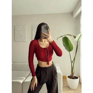 Kuşgözü Crop Bluz - BORDO