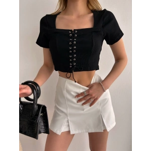 Kuşgözü Kaşkorse Crop T-shirt-SİYAH