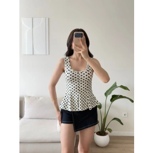 Luna Puantiyeli Peplum Bluz - BEYAZ