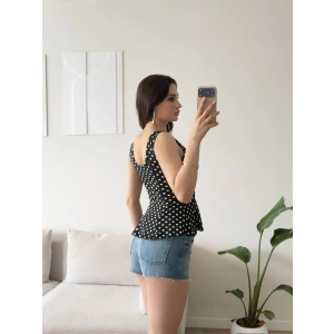 Luna Puantiyeli Peplum Bluz - SİYAH