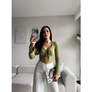 Ön Bağlamalı Kol İspanyol Bürümcük Bluz - YEŞİL