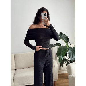 Madonna Yaka Crop & Pantolon Takım - SİYAH