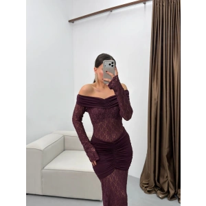 Madonna Yaka Dantel Elbise - BORDO