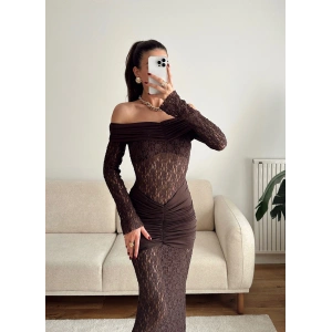 Madonna Yaka Dantel Elbise - KAHVE