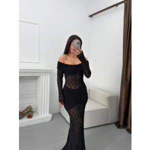 Madonna Yaka Dantel Elbise - SİYAH