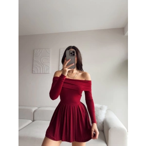 Madonna Yaka Pileli Elbise - BORDO