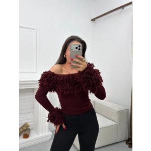 Madonna Yaka Püsküllü Kazak - BORDO