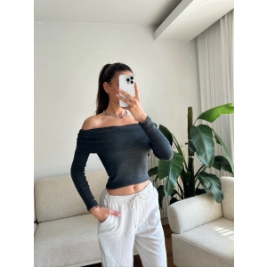 Madonna Yaka Yumoş Crop - ANTRASİT