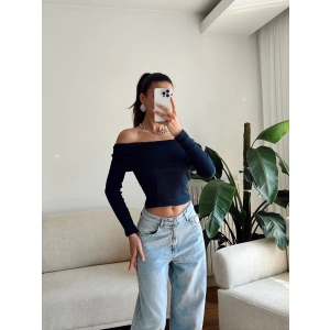 Madonna Yaka Yumoş Crop - LACİVERT