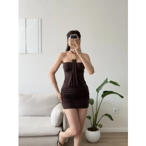 Marima Halter Mini Elbise - KAHVE