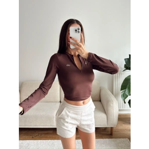 Marka Fermuar Crop - KAHVE