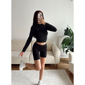 Marka Fermuar Crop - SİYAH