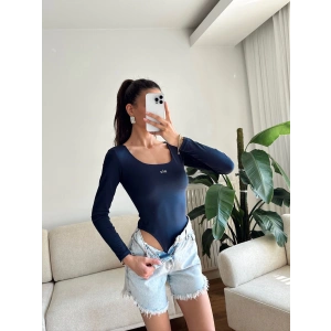 Marka Kare Yaka Bodysuit - LACİVERT