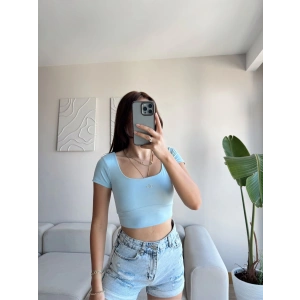Marka Kare Yaka Crop - MAVİ