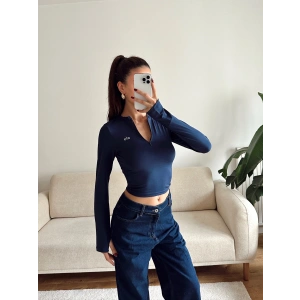 Marka Parmak Geçmeli Crop - LACİVERT