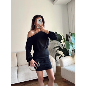 Modal Düşük Omuz Elbise - SİYAH