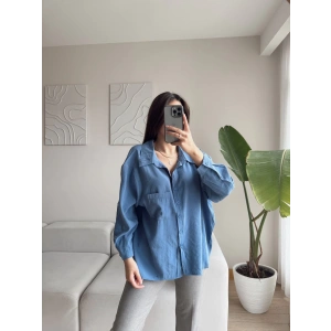 Modal Oversize Gömlek - MAVİ